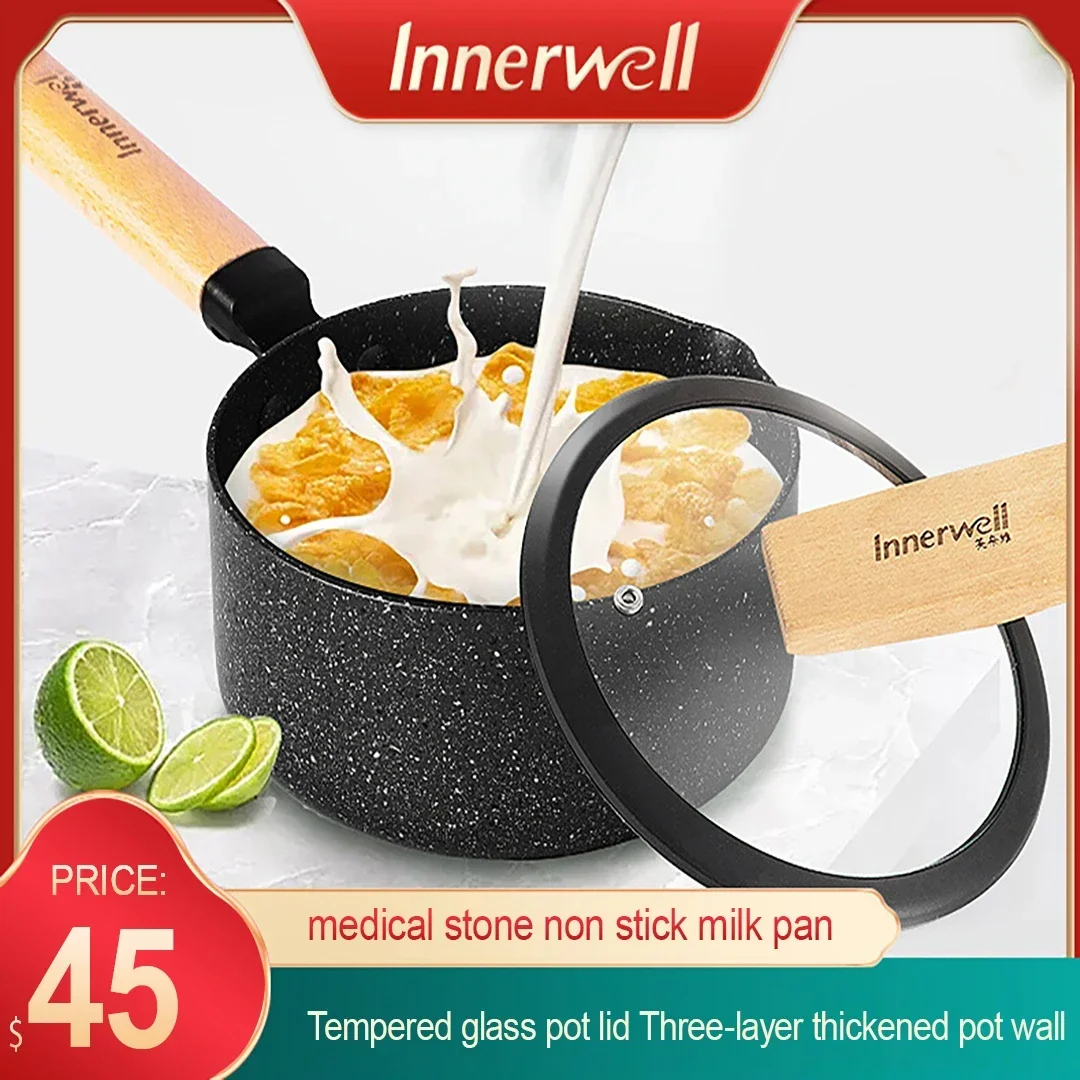 

Innerwell 18cm Milk Pot with Glass Lid Smokeless Nonstick Maifanstone Cooker, Baby Soup, Noodle, Food Supplement, Home Kitchen