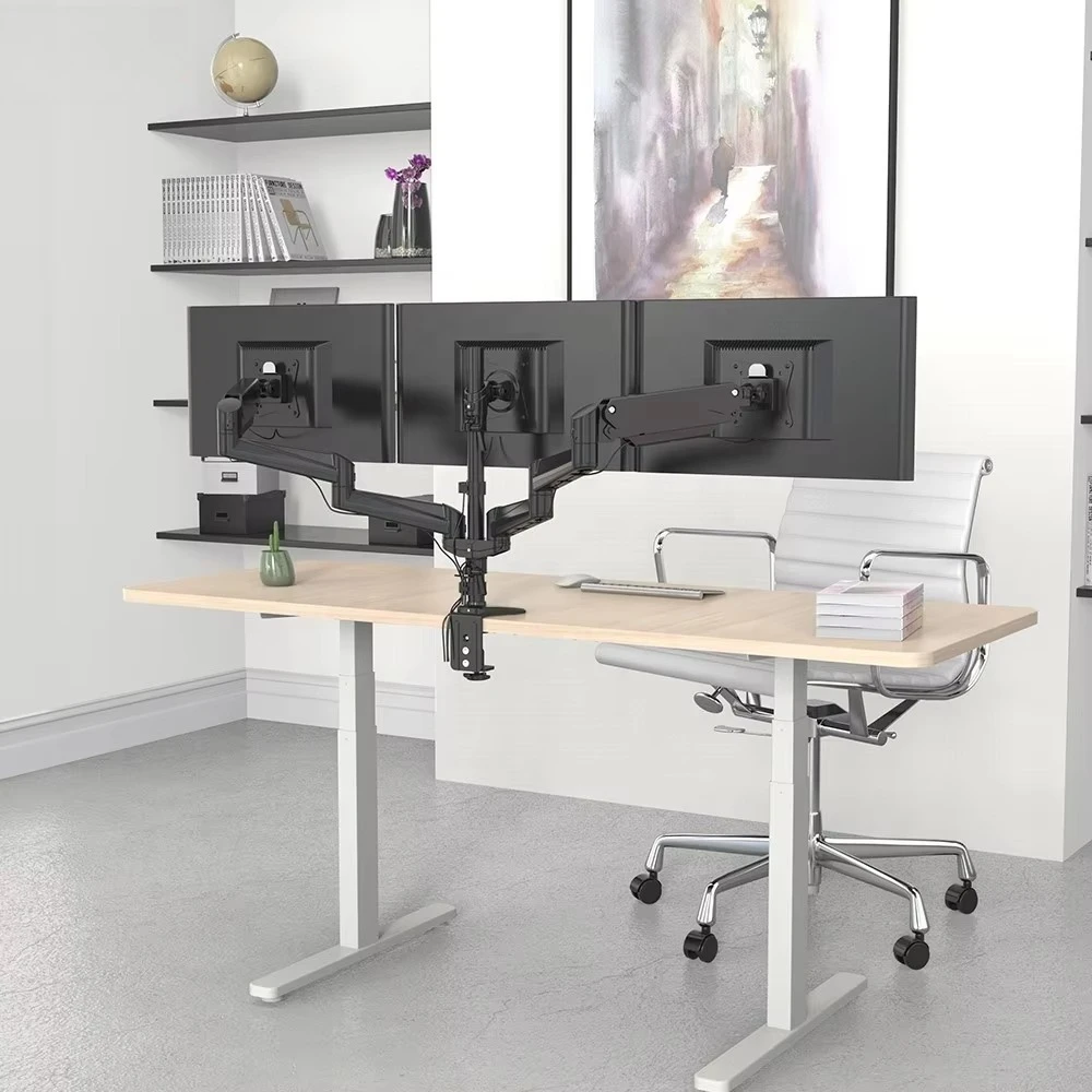 Hot Sell Aluminum Triple Monitor Stand 15 To 27 Inch Freestanding LCD Computer Screen with Cable Management