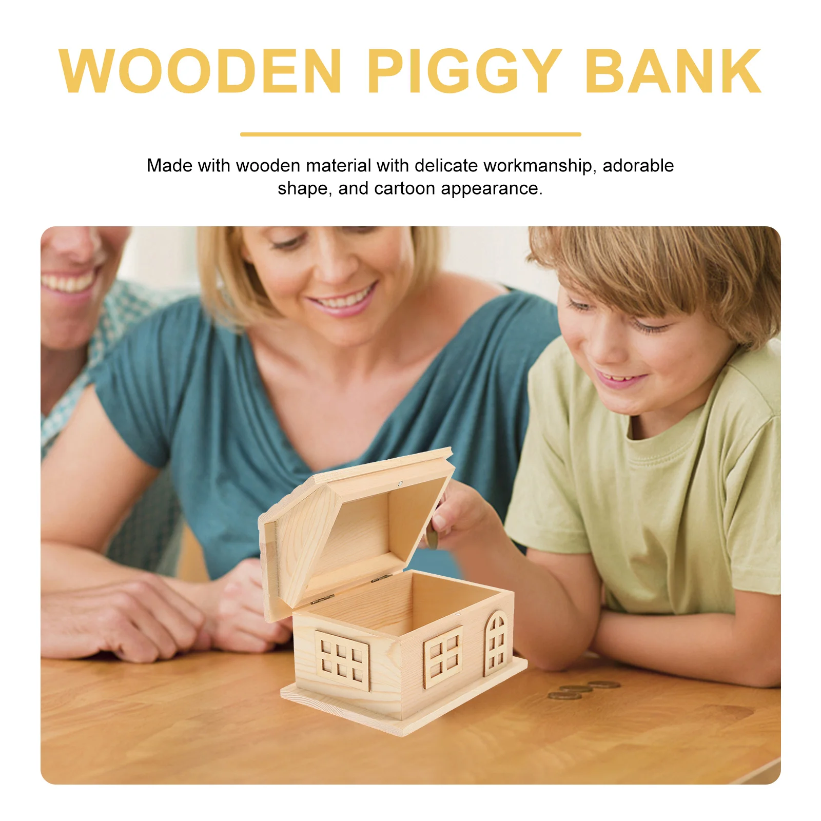 

1Pcs Retro Wooden House Piggy Bank Lock Saving Box Creative Coin Storage Container Children Money Box Decorative Kids Gift