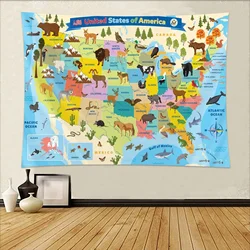 United States Map Tapestry Cartoon America USA State Distribution Colorful Educational Tapestry Wall Hanging for Kids Bedroom
