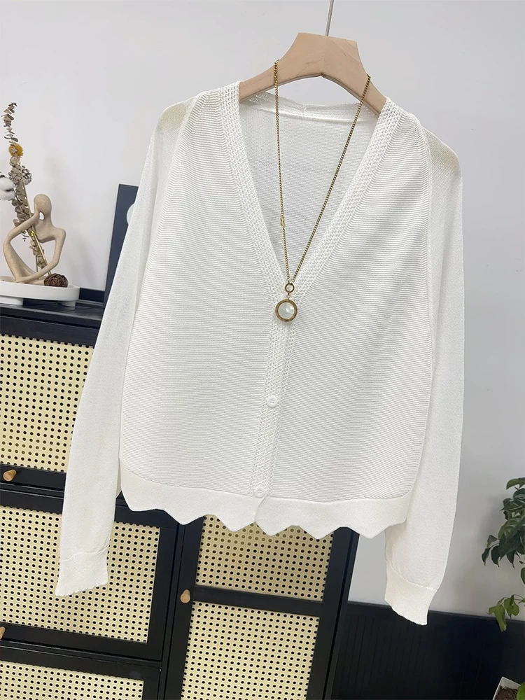 High Quality New Ice Silk Sunscreen Cardigan, Thin Women\'s Summer Short Long Sleeved Outerwear Knitted Top