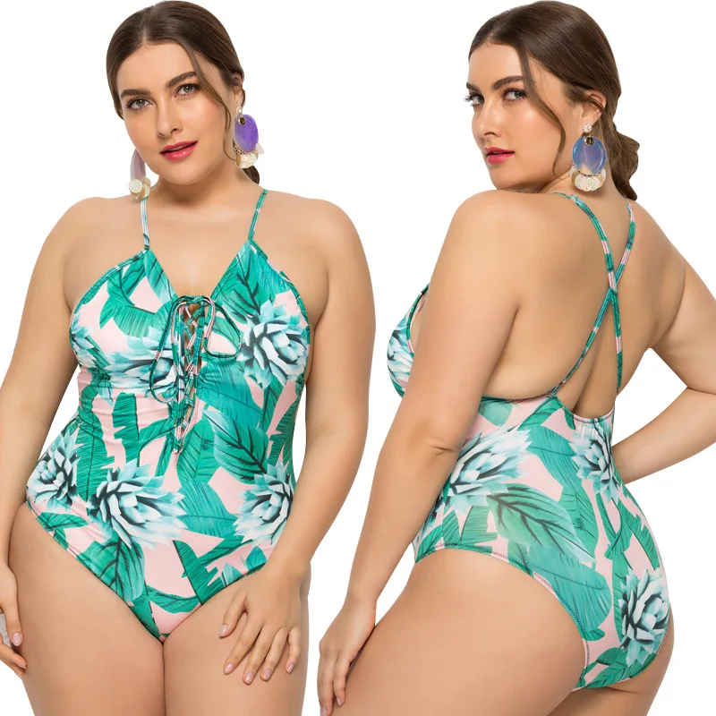 Women Bikinis Floral Printed Plus Size Bikini Set with Halter Neck and Backless Design Bathing Suit Women