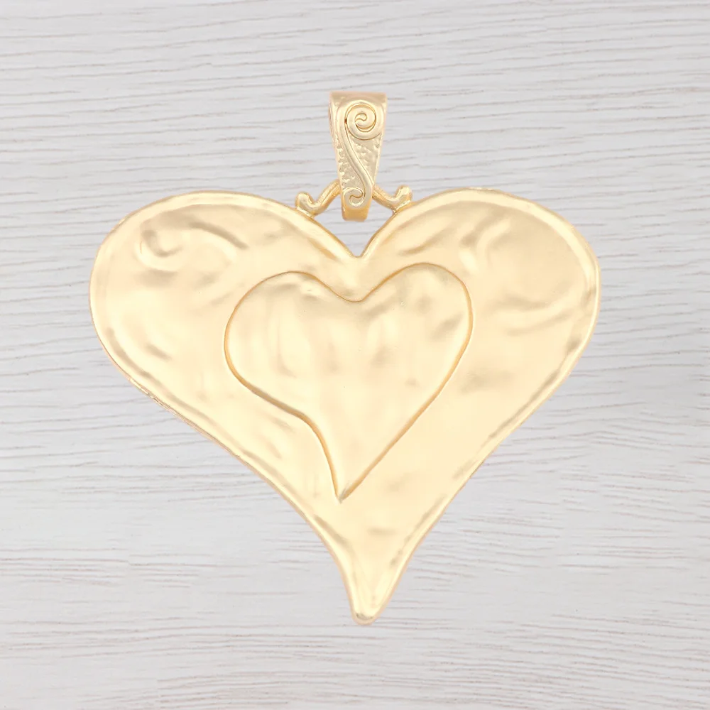 1 x Antique Gold Color Large Hammered Double Love Heart Charms Pendants for DIY Necklace Jewelry Making Findings Accessories