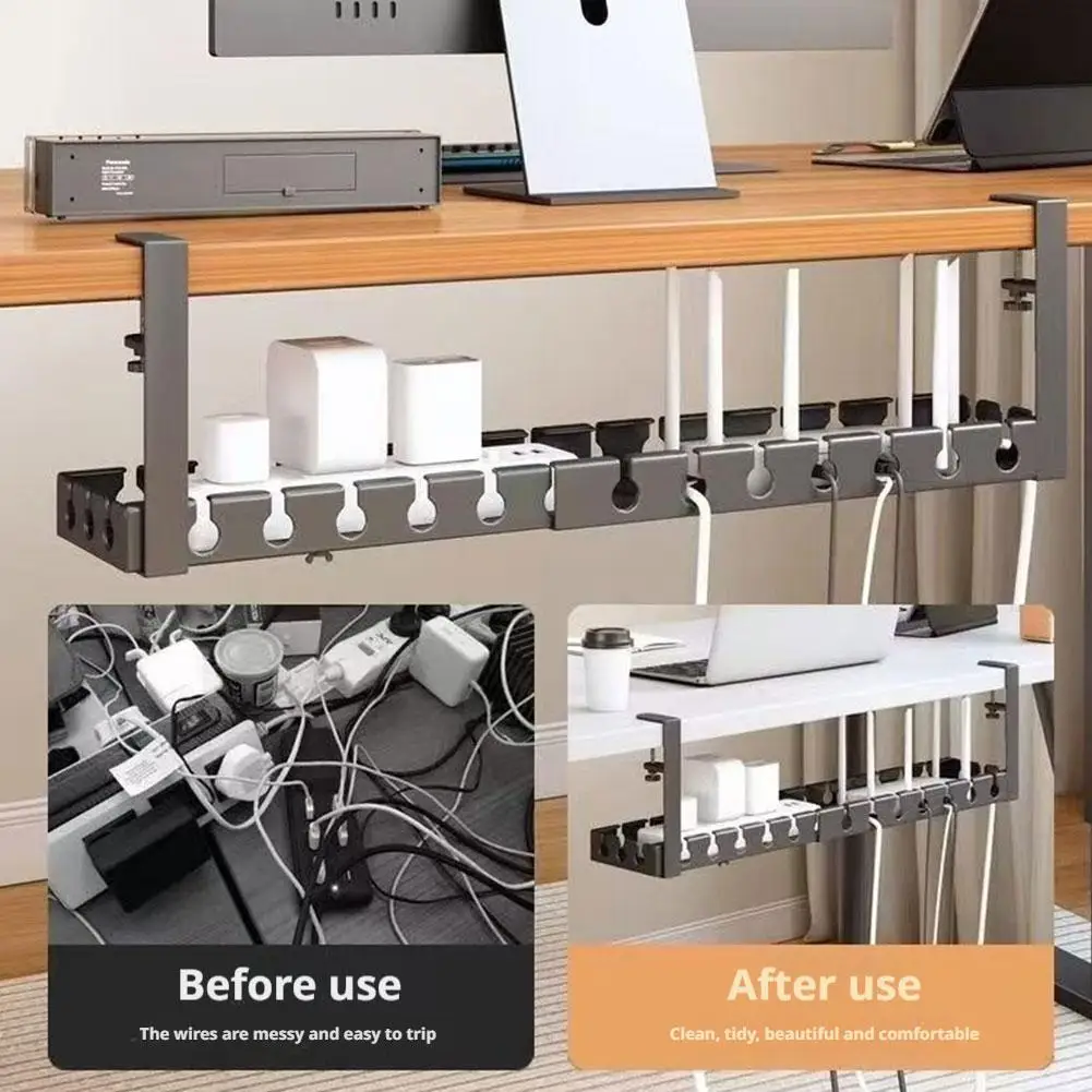 Extendable Under Desk Cable Management No Drilling Metal Cable Tray Space Saving Multipurpose Household Hanging Organizer Shelf