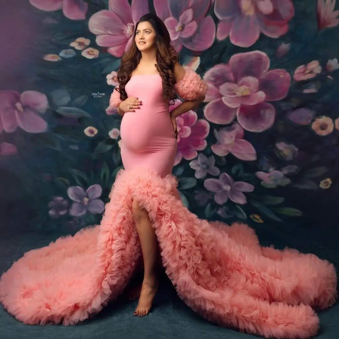 Vestidos de maternidad elegantes para sesión de fotos para mujer, vestido de graduación sin tirantes, vestidos de embarazo con abertura frontal, personalizado