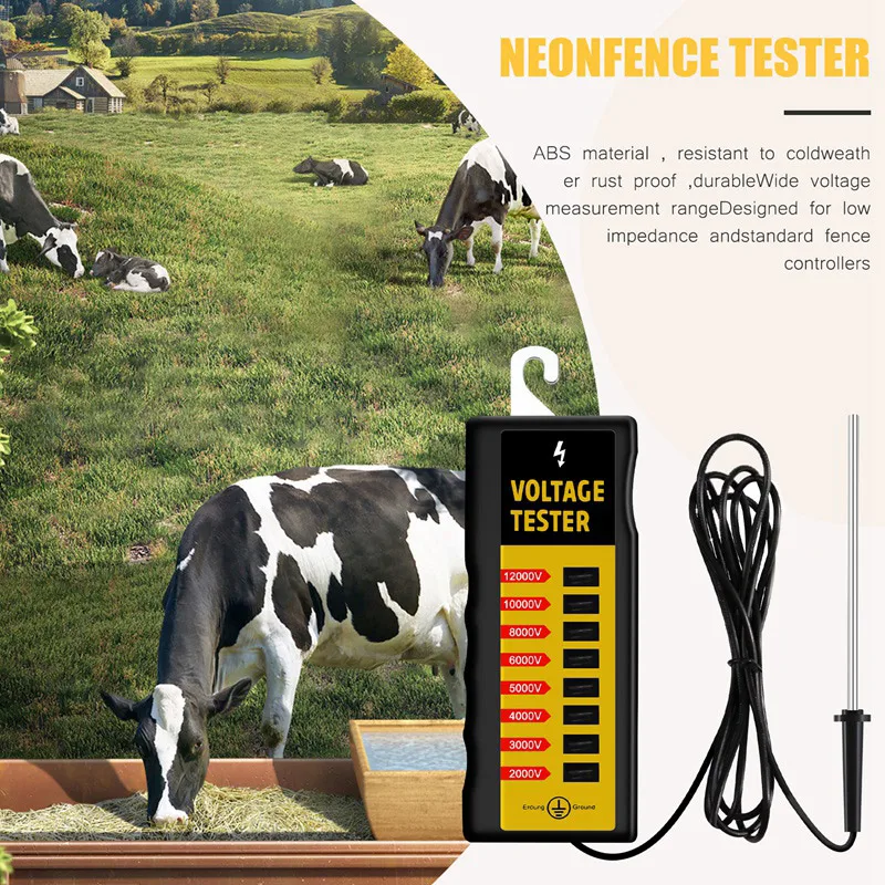 MALL 12000V 農家のフェンス電圧テストツール、電気柵電圧テスター、ヤードフェンステスター
