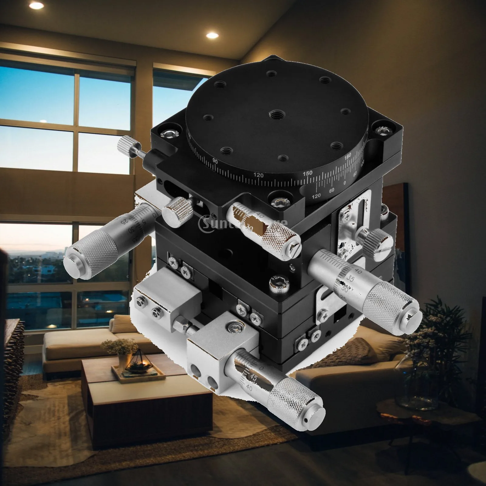 Durable Manual Linear Positioner with Threaded Ring Platform for Controlled Up and Down Movement in Tight Areas