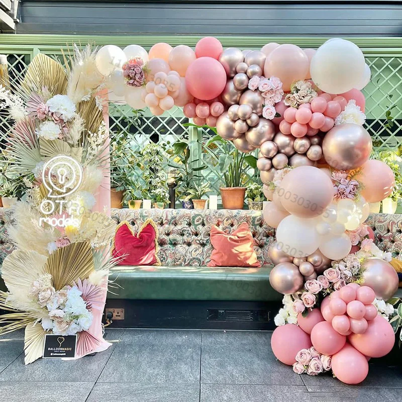 

186pcs Pink Apricot Balloons Garland Kit Metal Chrome Rose Gold Ball Birthday Wedding Anniversary Party Decors Globos Supplies