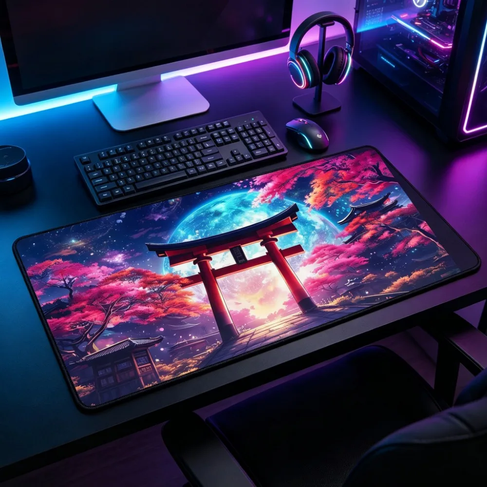 Japanese Torii Gate Pattern TCG Mouse Pad Extended Office Desk Mat Stitched Edge Non‑Slip Rubber Keyboard Mat for Gaming Home CP