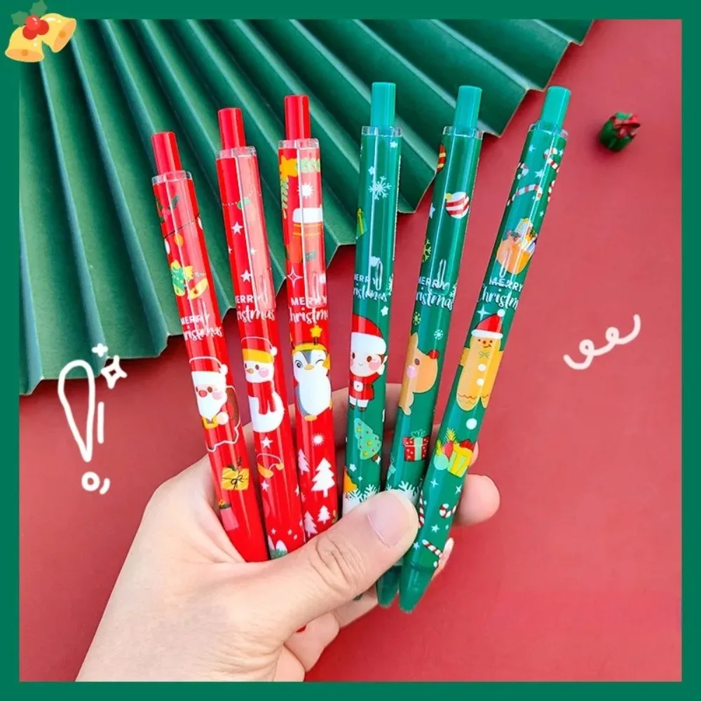 5 Pcs Christmas Cartoon Back Gel Pen Black Santa Reindeer Tree Snowmen Signature Pen Retractable Pen School PenStationery Gifts