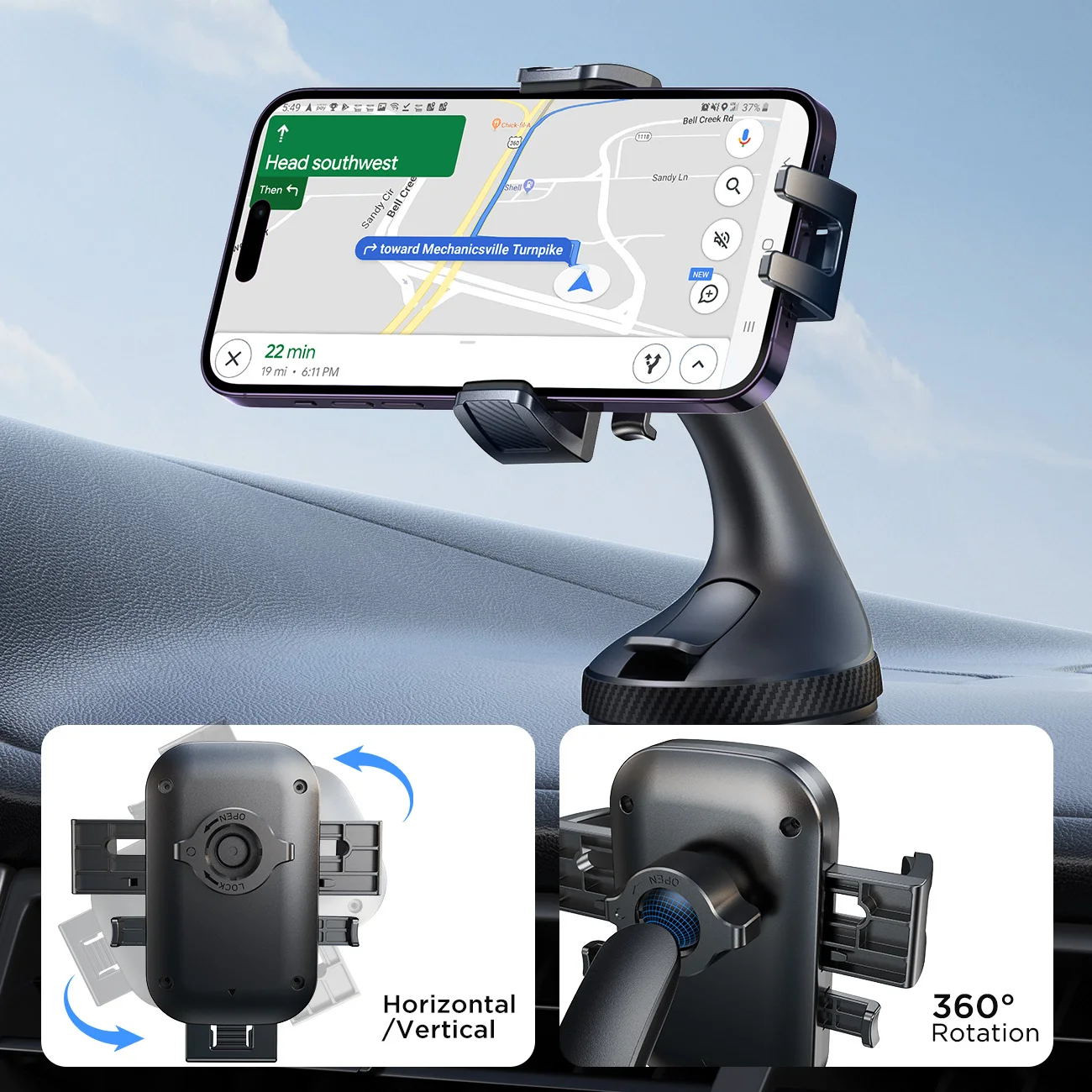 Joyroom Phone Holder Mount for Car Strong Suction Hands-Free Universal Cell Phone Mounts for Dashboard/Windshield 360° Rotation