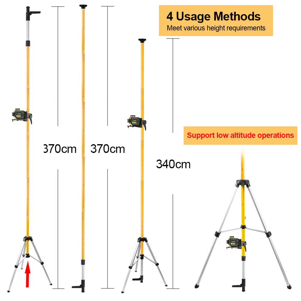 FIRECORE 3.7M Laser Telescoping Pole 5/8 and 1/4 Interface Adapter Extend Ceiling Laser Rod + Hollow Tripod (FLP370C)