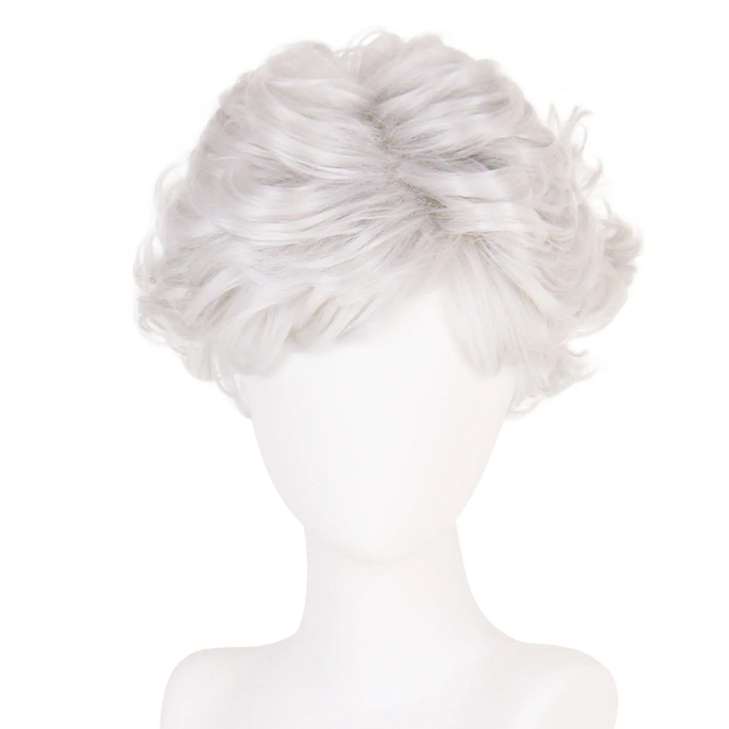 Synthetic White Grey Wig for Old Women Short Curly Light Grey Wigs with Bangs Daily Party Cosplay Grandma Hair Replacement Wigs