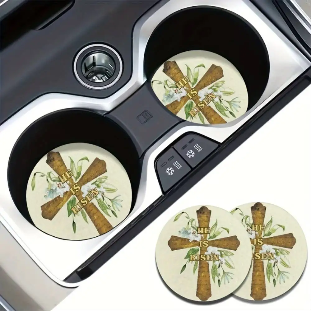 Faith Cross Absorbent Car Coasters Easy Removal Car Interior Accessories Gift