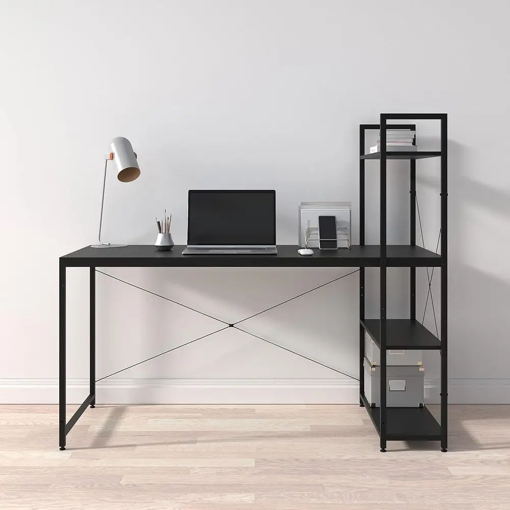 55 مكتب ألعاب مزدوج الجوانب مع أرفف قابلة للتعديل، وإدارة الكابلات، وسهل التجميع للمكتب المنزلي، أسود #3