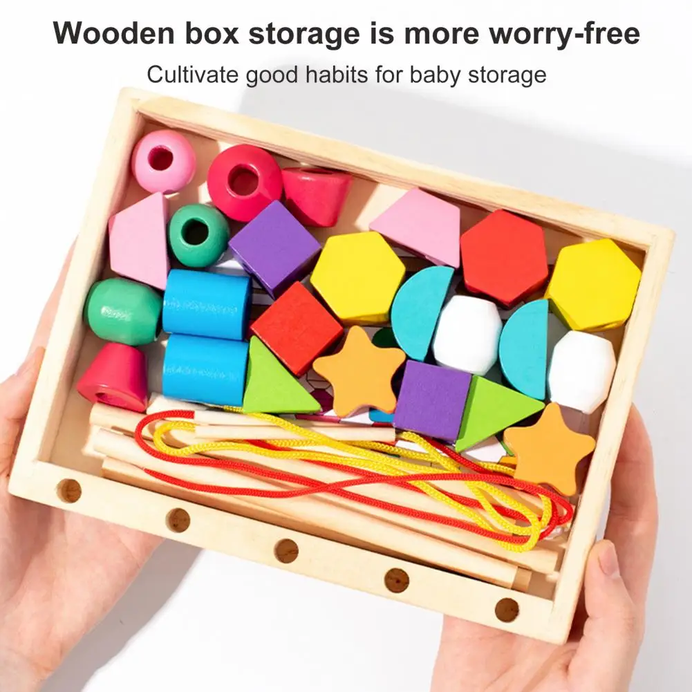 Wooden Tie Beads Toy Set Montessori-inspired Educational Toys Educational Montessori Wooden Toy Sets for 2-4 Year Olds Building