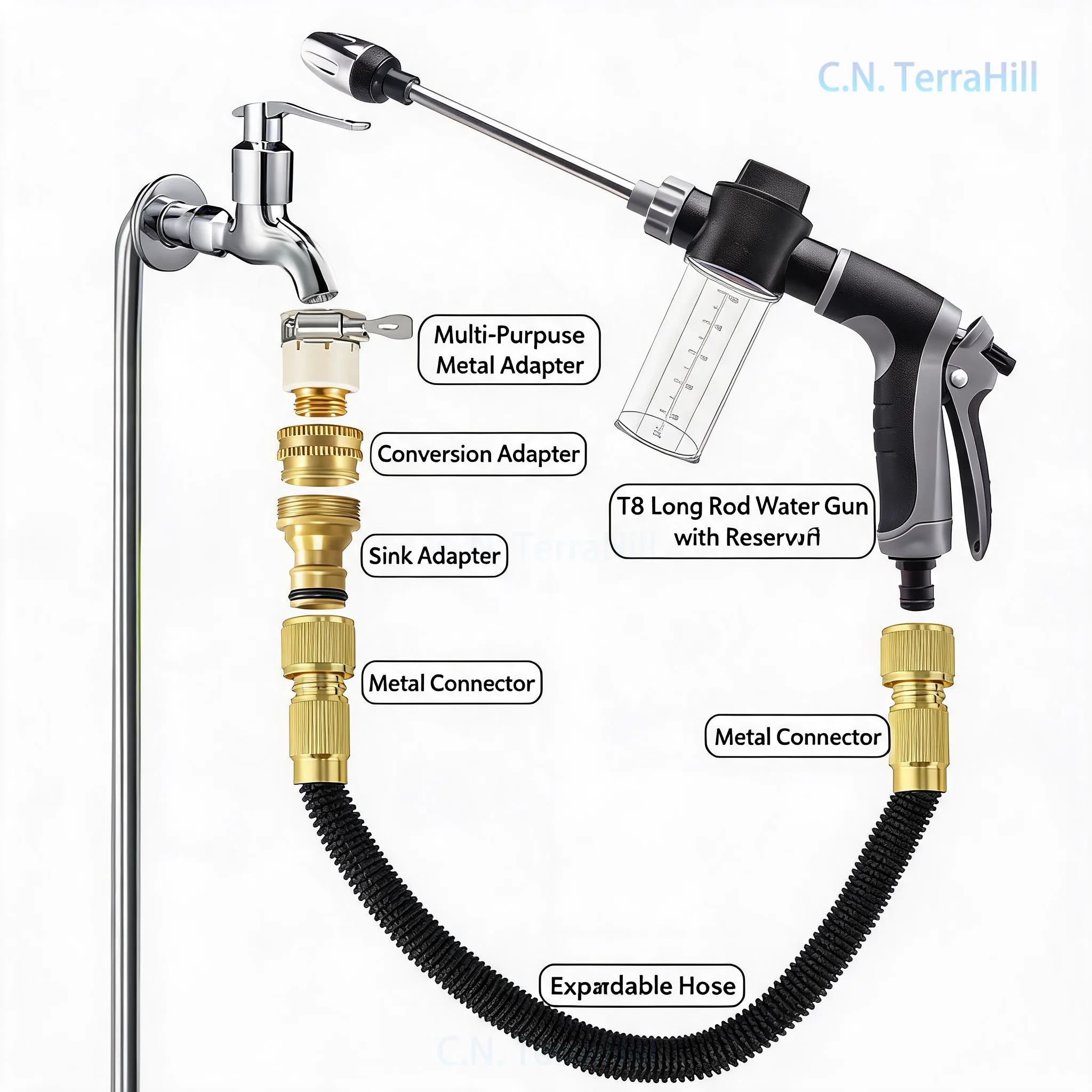 High Pressure Car Wash Water Gun with Telescopic Hose, Portable Strong Spray Nozzle for Home Cleaning