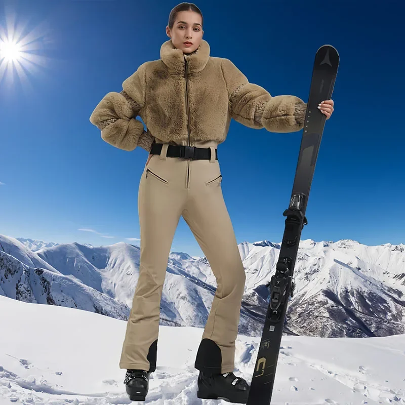 Terno de esqui de uma peça esportes ao ar livre snowboard terno fino térmico com capuz macacões de esqui inverno feminino à prova de vento à prova dwindproof água conjunto de neve