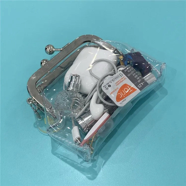 INS Transparent Pencil Case Simple Iron Clip Bag Pvc Material Portable Storage Change Small Objects Coin Lipstick Cosmetic Bag