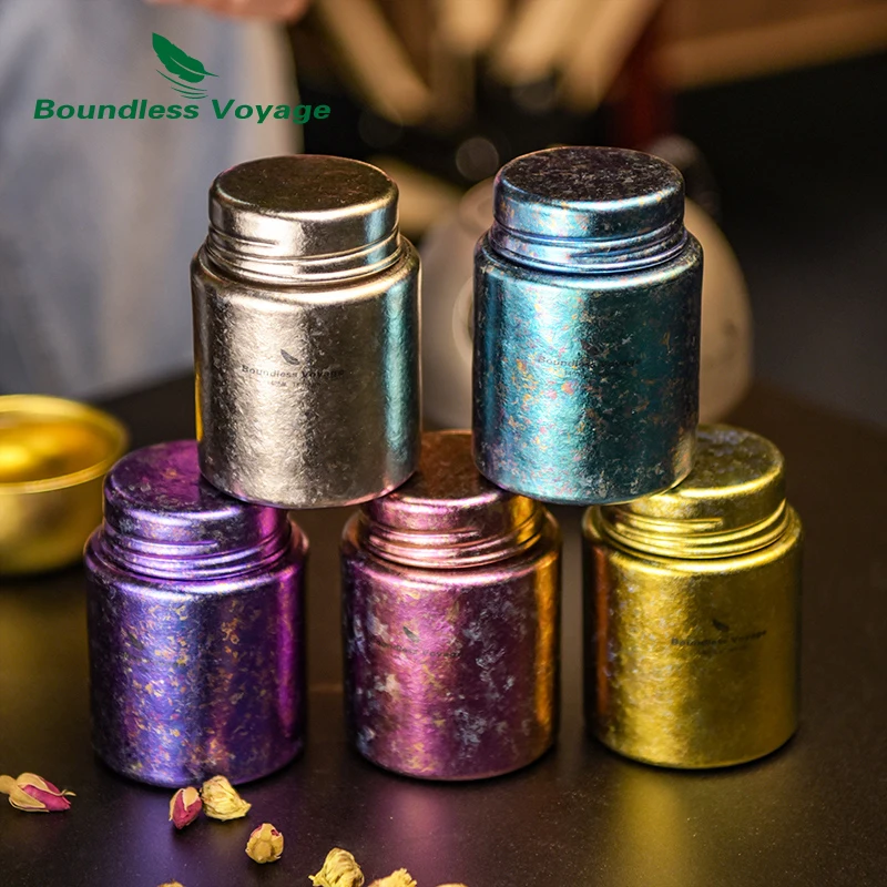 Boundless Voyage Titanium Tea Caddy Mini Canister Ultralight Tin Jar for Coffee Seasoner Ice Flower Craft Tin Storage Container