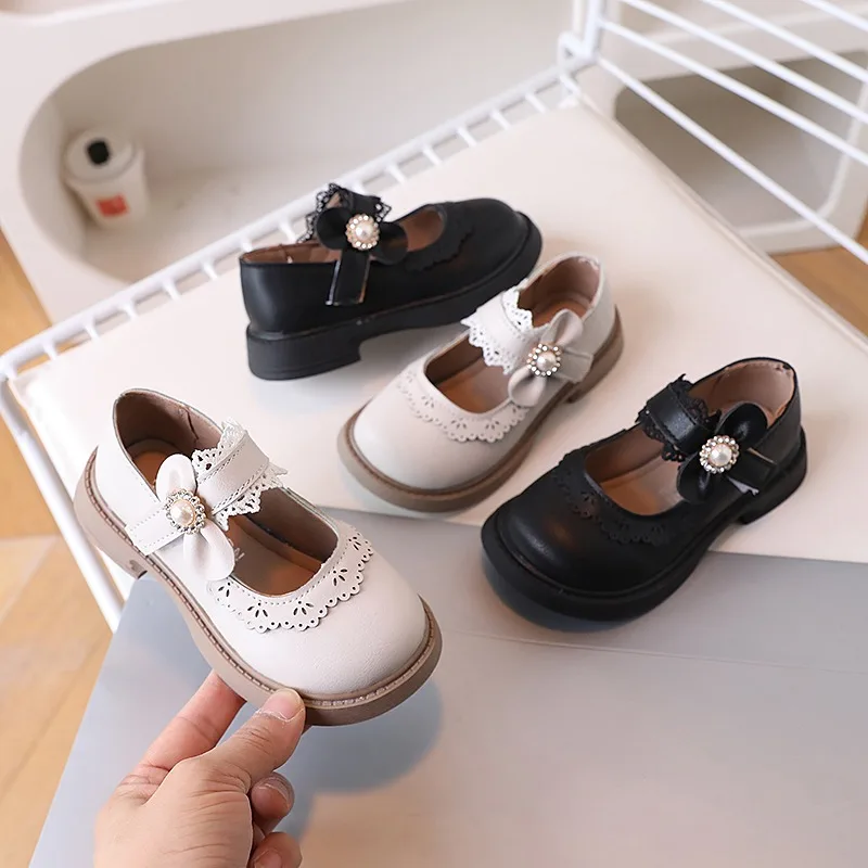 

2025 New Classic Patent Leather Dress Shoes for Girls Child Chic Bowtie Party Dance Loafers Kids Flats Black Beige Детская Обувь
