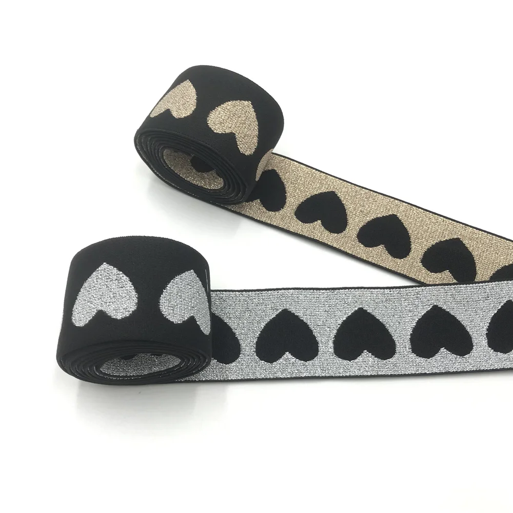 2 mt/los 27/40mm Herz Stern Leopard Glitter Silber Elastische Bands Jacquard Elastische Band Für Bekleidungs Hosen DIY Nähen Zubehör – Detail 8