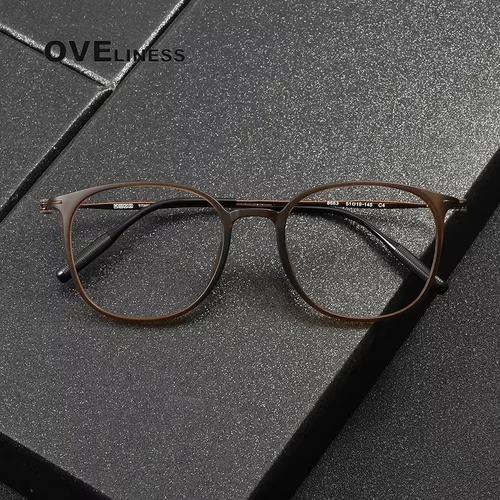 Imagen 2 del producto 2025 Montura de gafas de titanio de acetato Vintage para hombre, montura de gafas redondas para mujer, gafas de marca de lujo