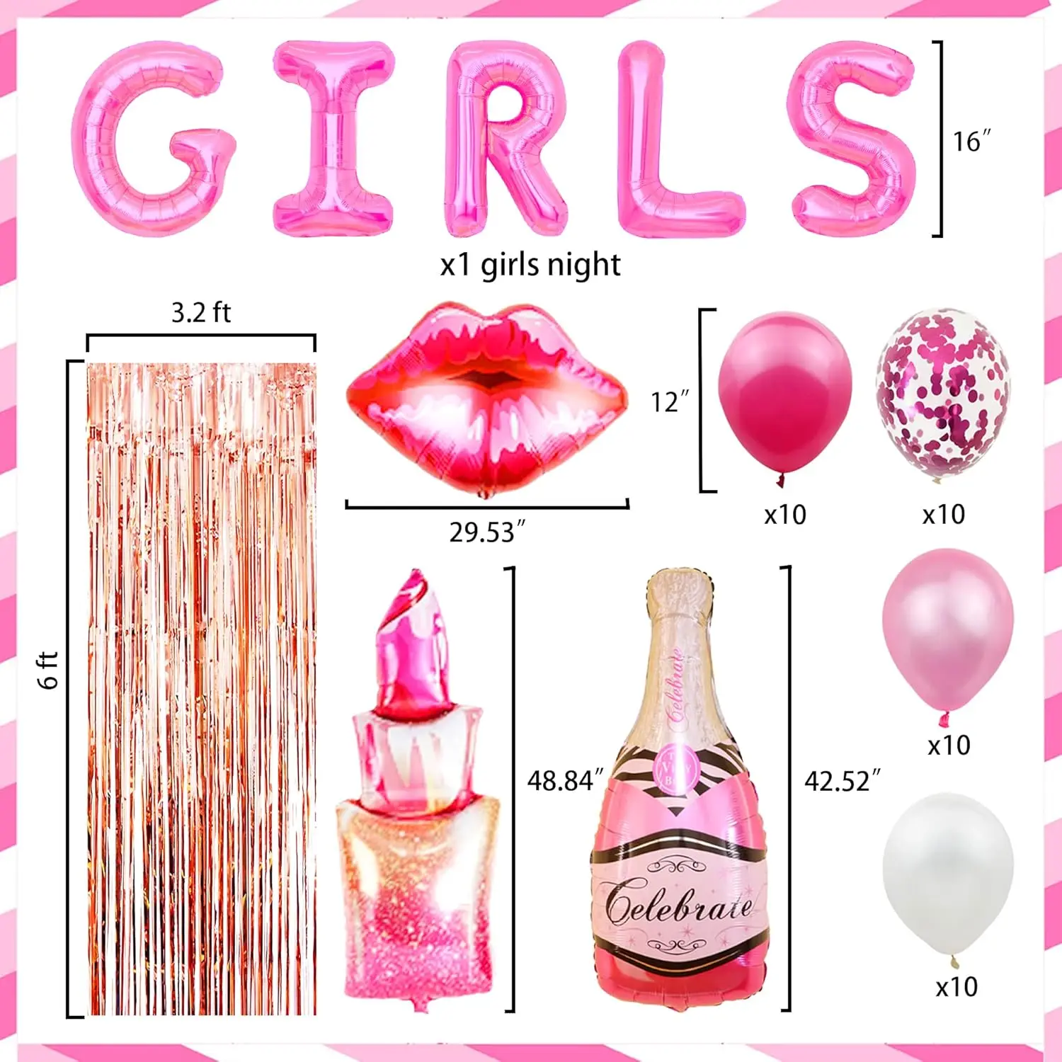 Lventy-Girls Night Party Decoração, só quero Fun Banner, Pijama médio, 45 pcs