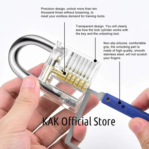 Imagen 2 del producto Juego de llaves de 19 Uds., candado de práctica transparente, solución de llave completa compacta para el hogar, coche, oficina, herramientas de desbloqueo, desbloqueo de bloqueo Simple