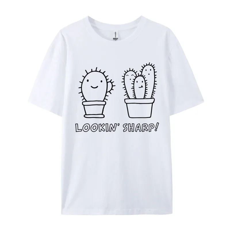 Simple Style Two Pots of Cactus Lookin Sharp Shirt Cotton Custom Tops T Shirt Classic Men T Shirts Printing