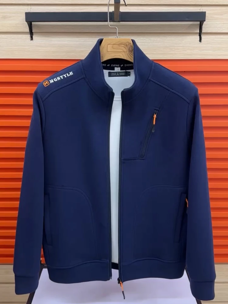 

Spring Autumn New Men's Stand Collar Casual Jaet Faion Slim Fit Turn Collar High-End Versatile Ele Zipper Closure