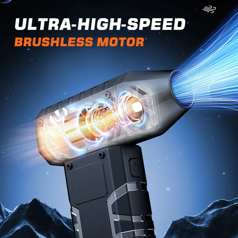 13000RPM Violent Turbo Fan High-Speed Portable Air Blower Brushless Powerful Dust Blower 6000mAh Type-C Charging Camping Fan