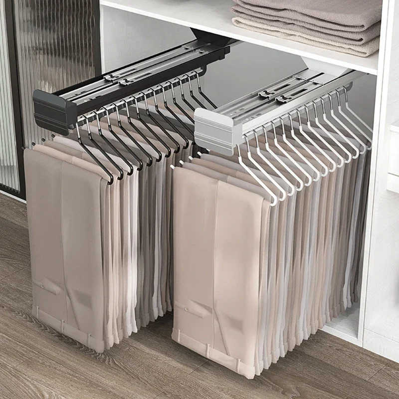 Multifunctional Scalable Damping Guide Rail Strong Load-bearing Capacity Wardrobe Clothes Pants Telescopic Rack Clothing Storage