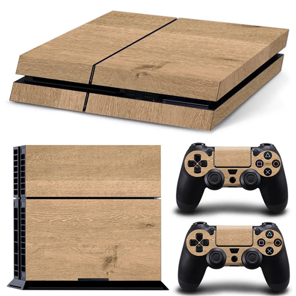 wood designs For PS4 Console and 2 Controllers Skin Sticker PS4 Wood Grain Protective Vinyl Wrap Cover Full Set