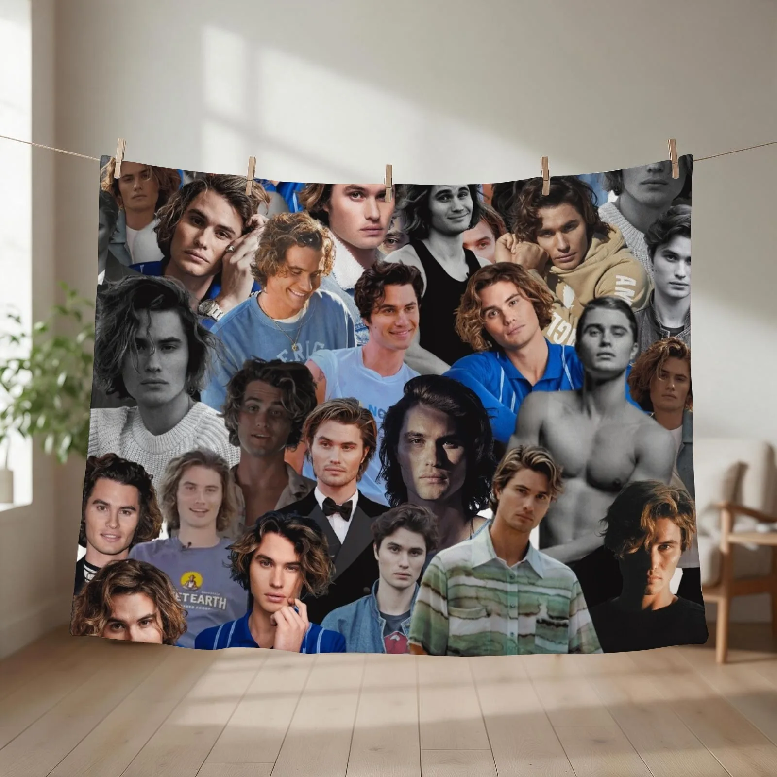 Chase Stokes Photo Collage Throw Blanket couch cozy soft plush fuzzy picnic outdoor blanket
