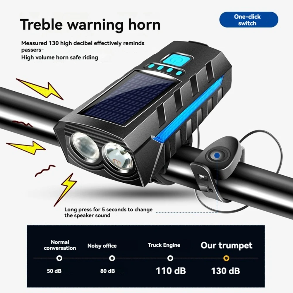 

Solar Road Bike FrontLamp USB Rechargeable Cycling Lantern Power Display High Beam Bicycle Flashlight for Night Riding,A