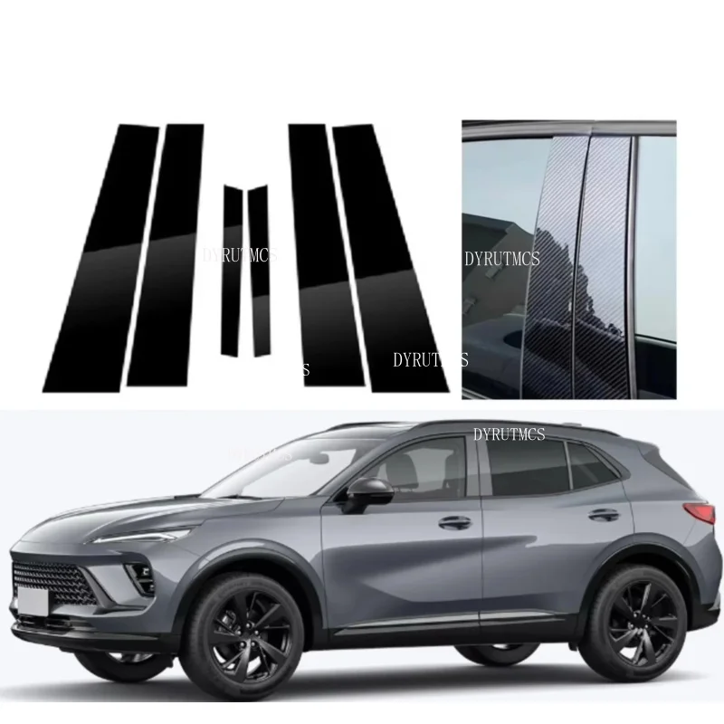 6PCS Gloss Black  Pillar Posts Silver Carbon Fit For Buick Envision 2021 2022 2023 Window Decor Door Side Mouliding Trim Cover