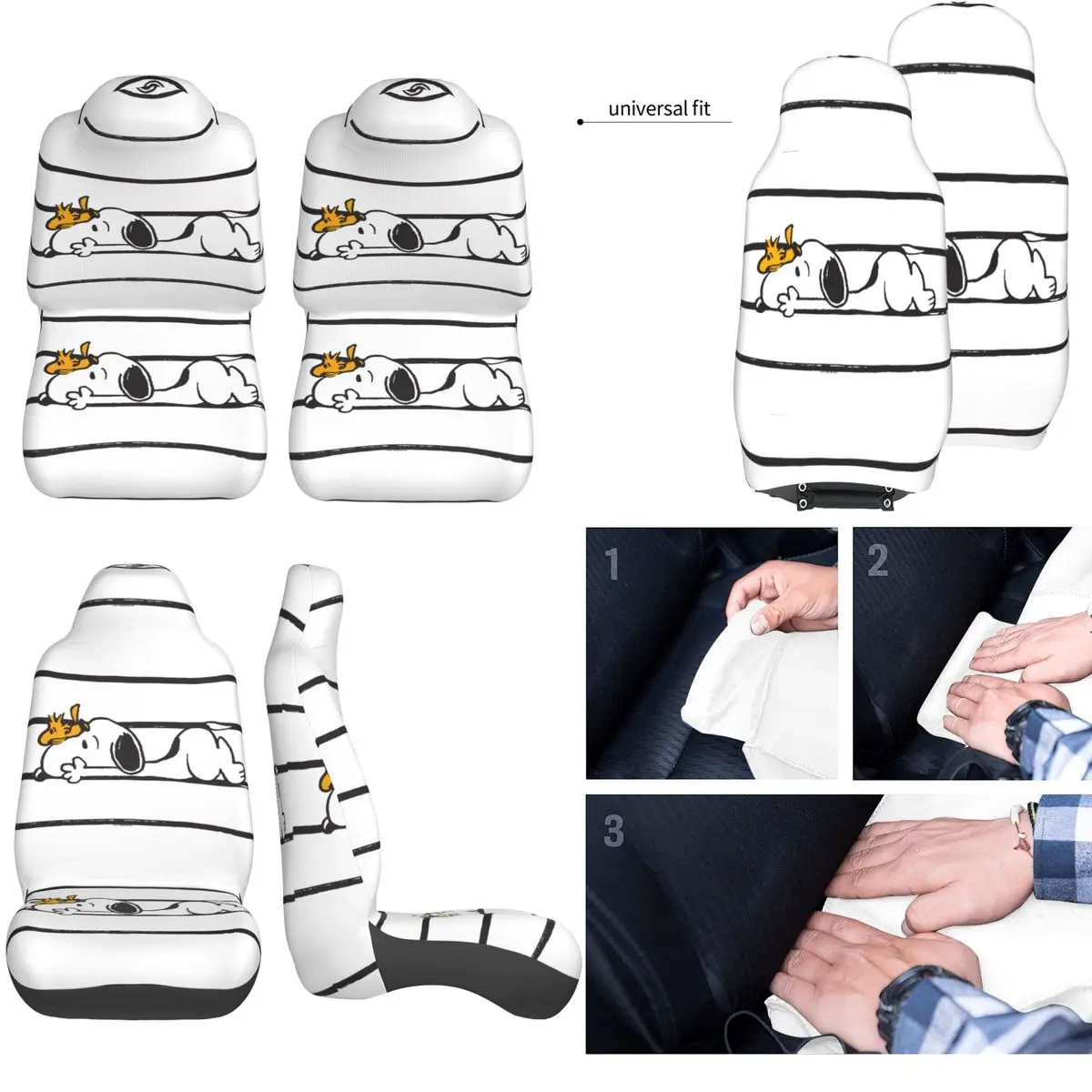 غطاء مقعد السيارة سنوبيس آند وودستوك، مجموعة أغطية مقاعد عالية الجودة مكونة من قطعتين مناسبة عالميًا للشاحنات والسيارات