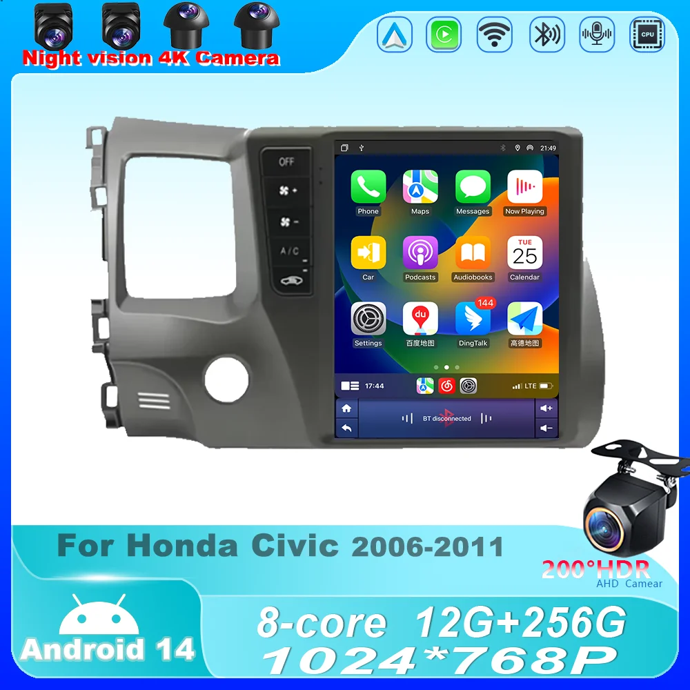 

9.7" For Honda Civic 2006-2011 Car Radio Android 14 Multimedia Video Player Navigation GPS Stereo Wireless Carplay Auto WIFI 4G