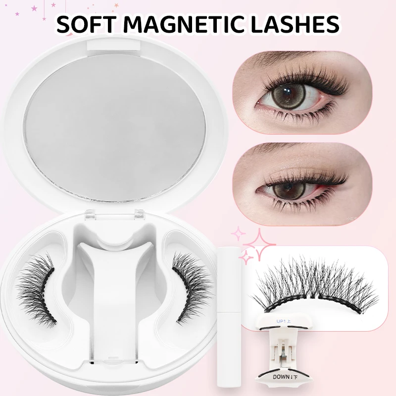 DINGSEN Weiche magnetische Wimpern mit Kleber-Set, wiederverwendbare magnetische Wimpern, Pinzetten-Set, Wimpern, handgefertigt, 3D-natürliche magnetische Pinzette – Detail 4