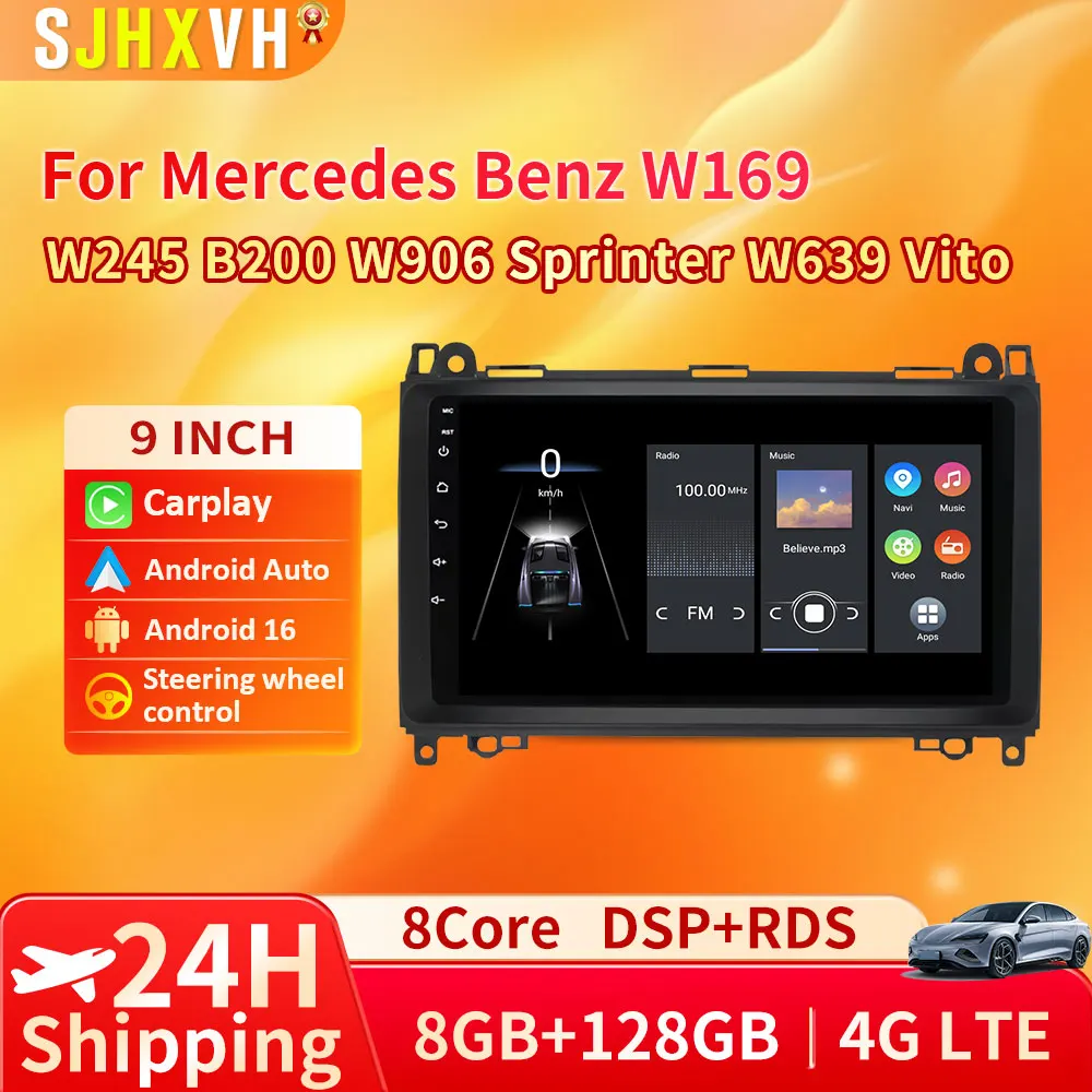 

For Mercedes Benz B200 Sprinter W906 W639 A B Class W169 W245 Viano Vito Android 16 Car Radio Carplay Auto Stereo