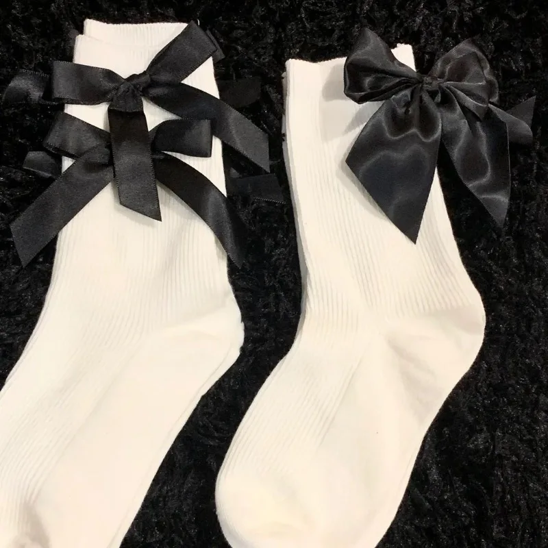 

1/2 pairs New fashion versatile anti slip socks solid color comfort women's socks elegant simple butterfly knot mid tube socks