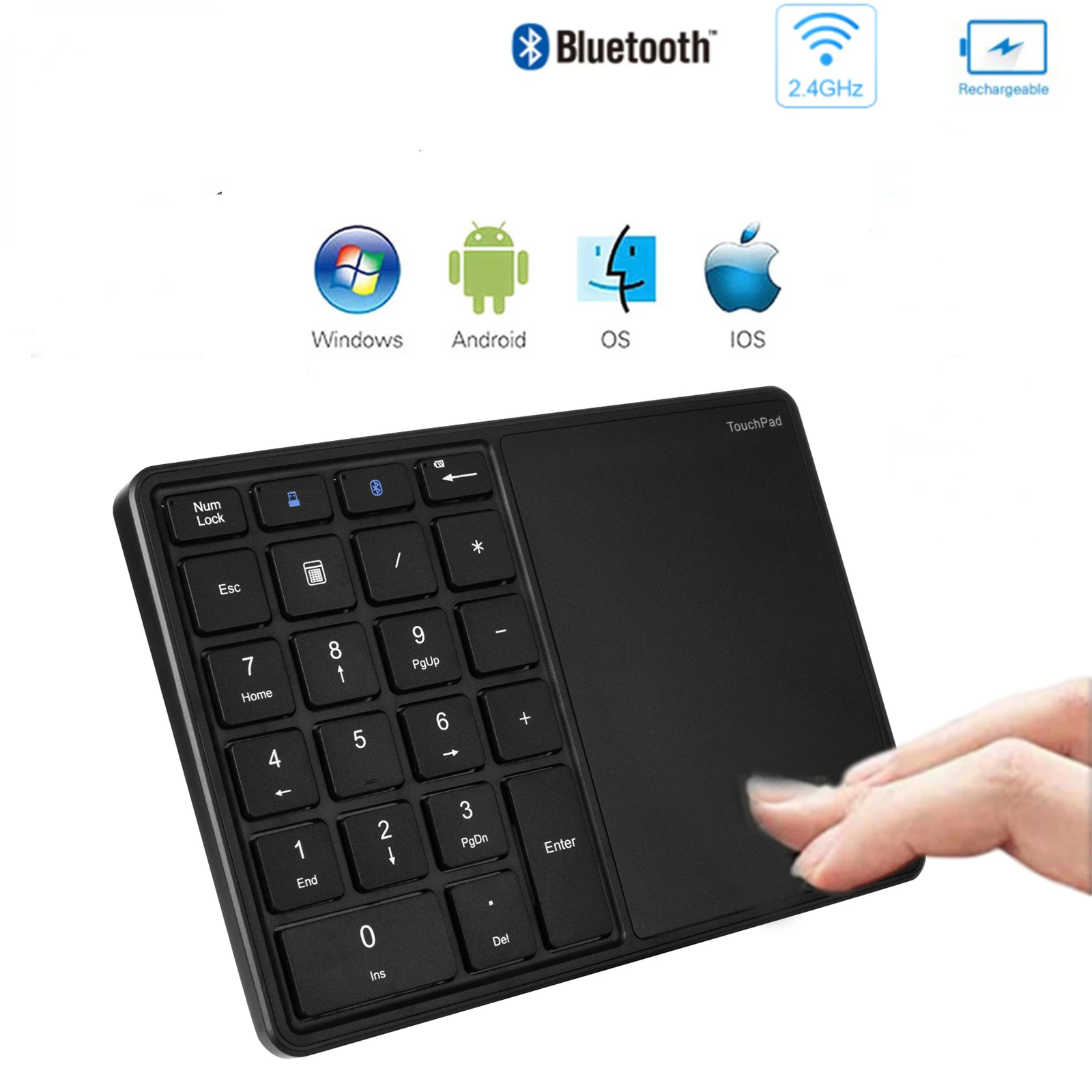 2.4G Wireless Bluetooth Keyboard 22 Keys Numeric Keypad With Touchpad Digital Keyboard For IOS Android PC Tablet Computer