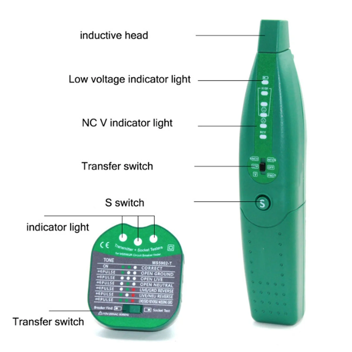 

AA98 MS5902R Многофункциональный настенный детектор Сильная мощность 220 В Скрытый провод Поиск точки останова Пустая розетка Метр Вилка европейского стандарта