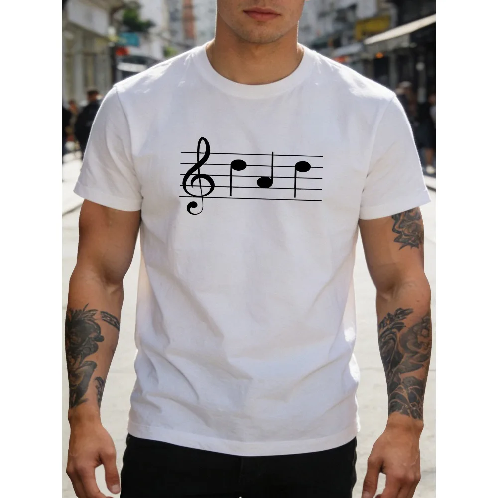 Men Short Sleeve Cotton Crew Neck Tee Minimal Treble Clef Note Summer Street Top For Music Fans Musicians Daily Soft Basic Tee