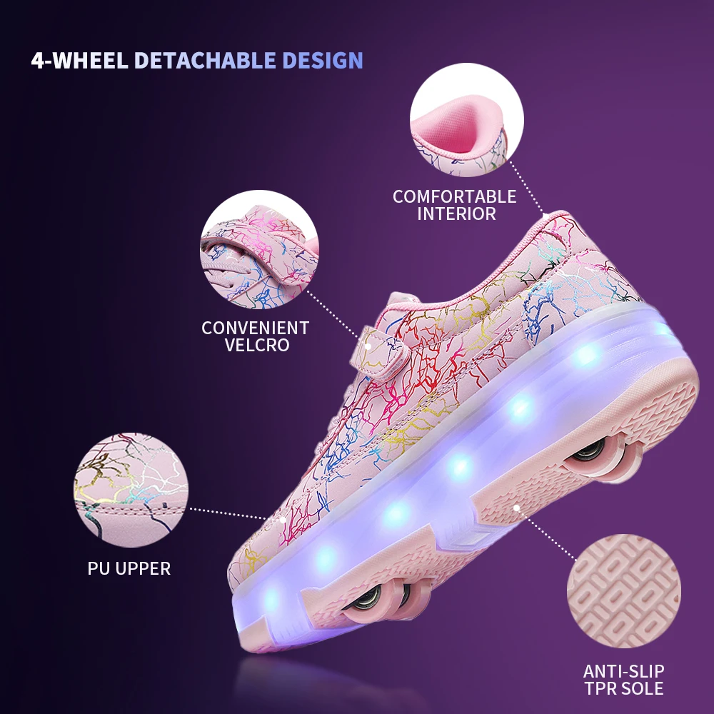 4 Wheel Dual-Use Roller Skates With Detachable Wheels,Sneakers, Boys And Girls Shoes With Wheels,Speed Skate