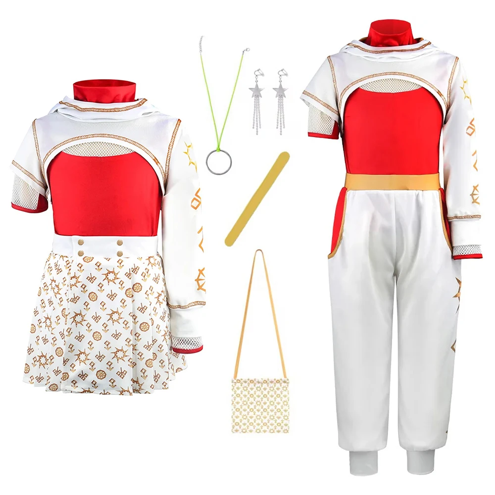 Girl Cosplay Costume With Accessories Halloween School Style Zombies Cheerleader Uniform Red Coat+T-Shrt+Skirt Sets For Children