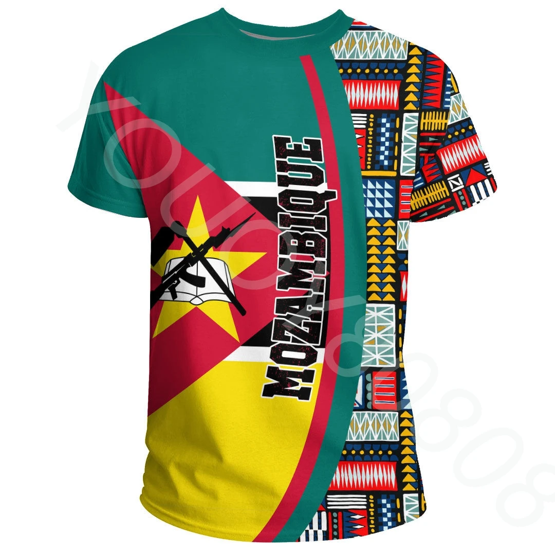 

New African clothing sports T-shirt Mozambique flag and Kent pattern special print men's and women's casual Harajuku models