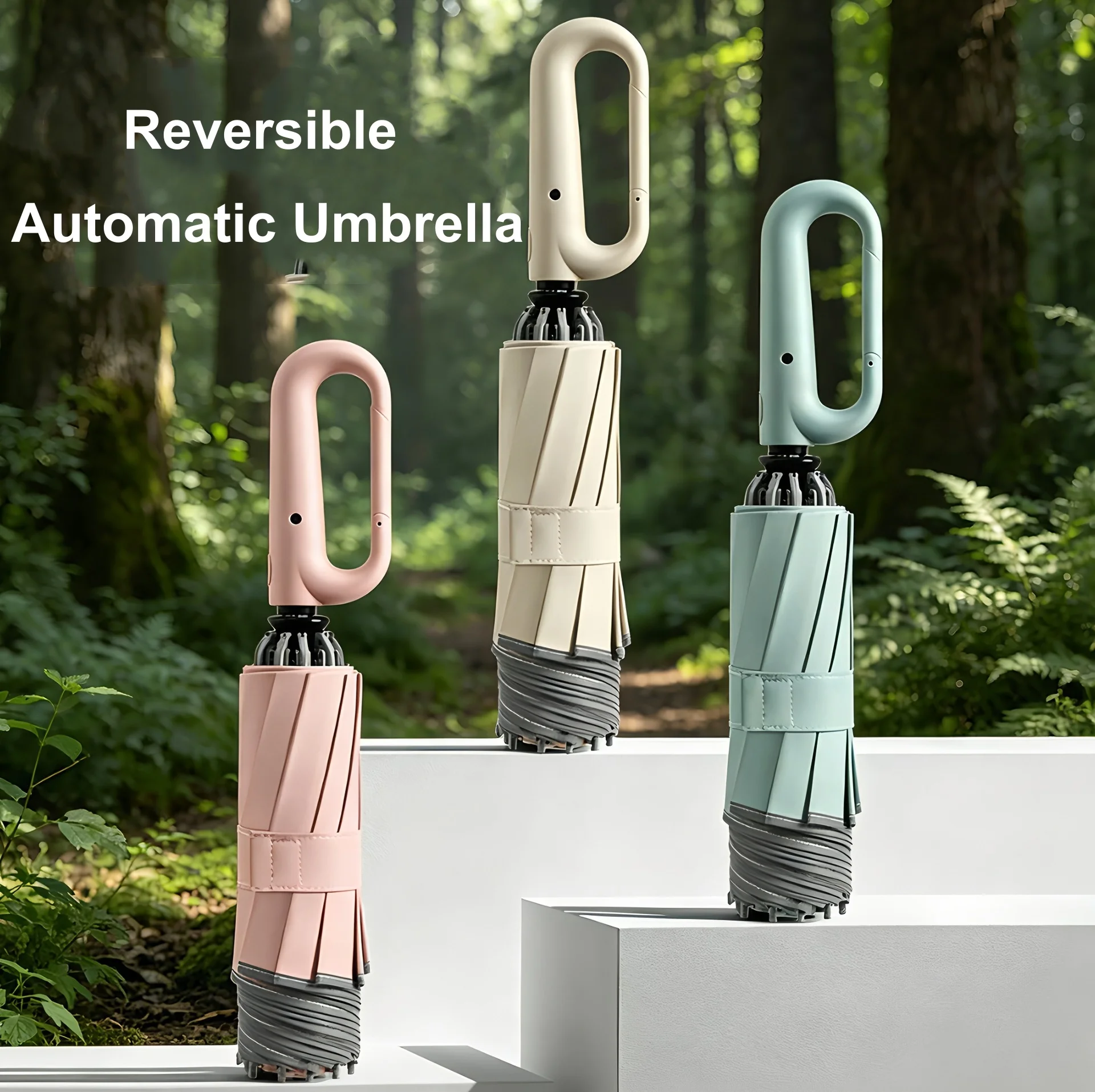 Automatic Rain Umbrella 10K Ring Buckle Umbrella Forward Portable Wind-resistant Dual-purpose Folding Rain Black Glue Umbrella