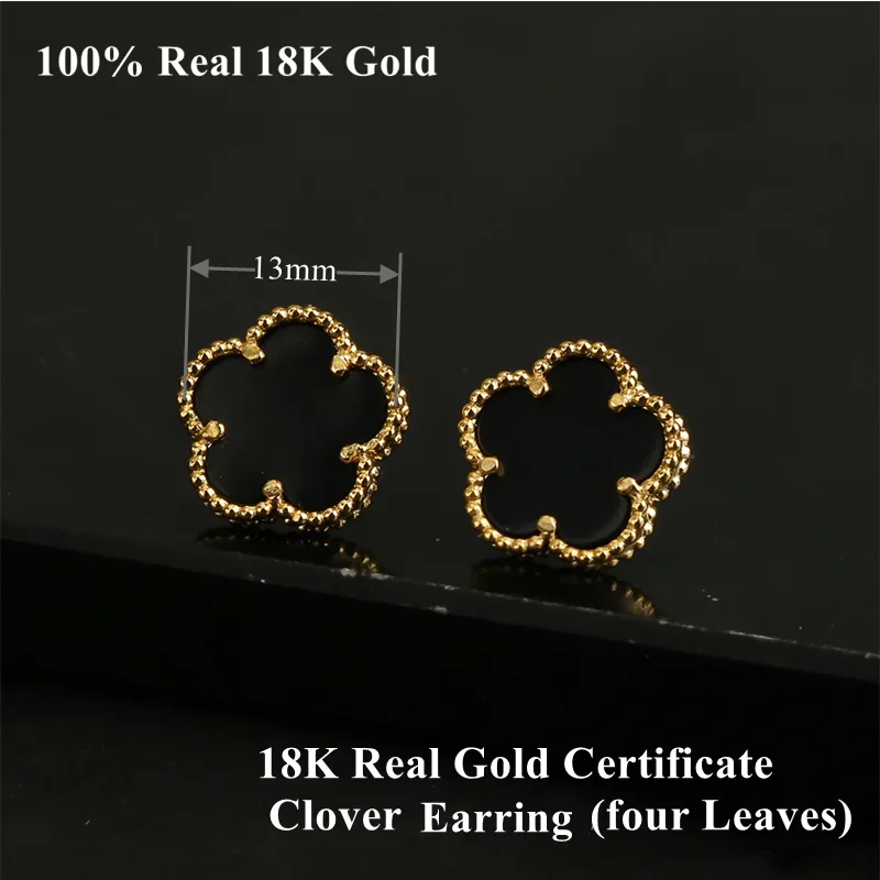 AU750 Real Gold 18K Gold Women\'s Earrings with Certificate Classic Jewelry High Quality Malachite Flower Fashion Jewelry Gift